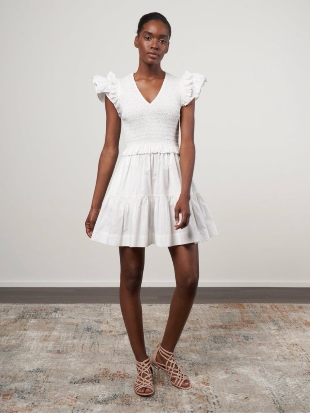 Sea New York Phoebe Flutter Sleeve White Mini Dress SZ 8
